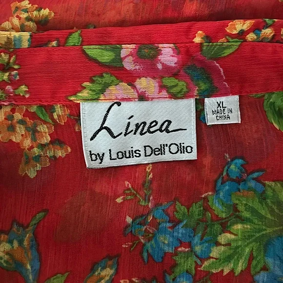 Linea by Louis Dell’Olio Orange Floral Long Sleeve Blouse Shirt Top **Size XL** - Picture 5 of 5